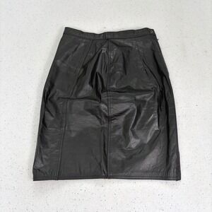 Vintage David Benjamin‎ Black Leather Midi Skirt High Waist Minimalist Grunge 12